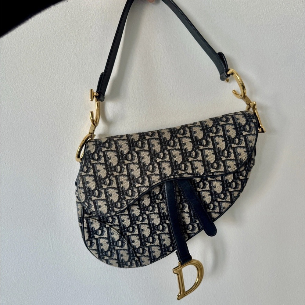 - Dior Blue Shoulder Bag with Iconic Saddle Design